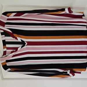 Van Heusen Striped V Neck Pullover Longer Length 3/4 Sleeve Blouse L Or XL